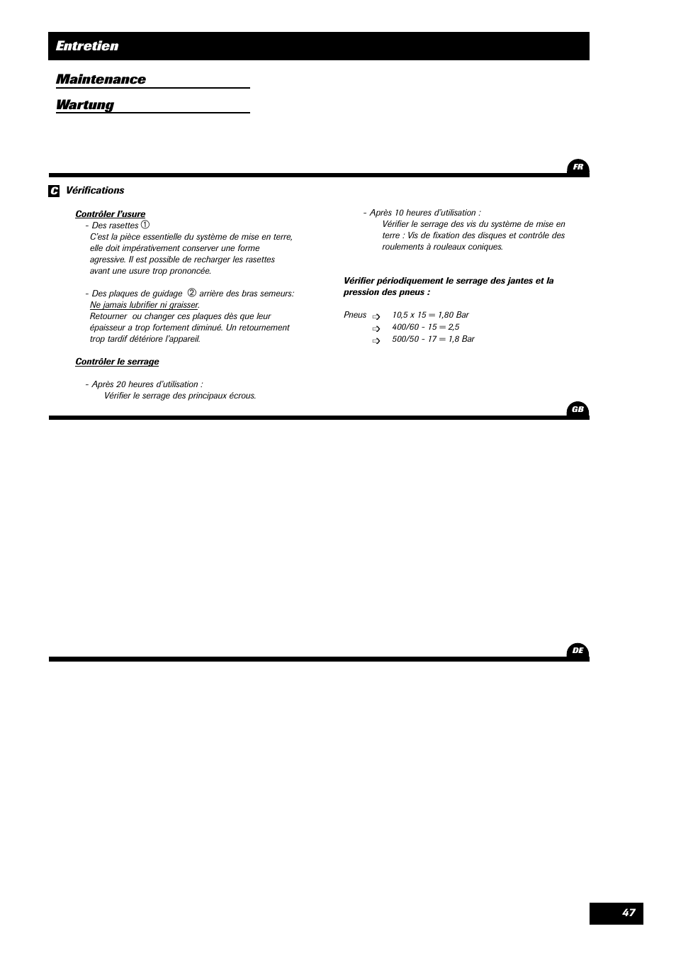 Entretien maintenance wartung | Sulky Unidrill C3000T User Manual | Page 48 / 94