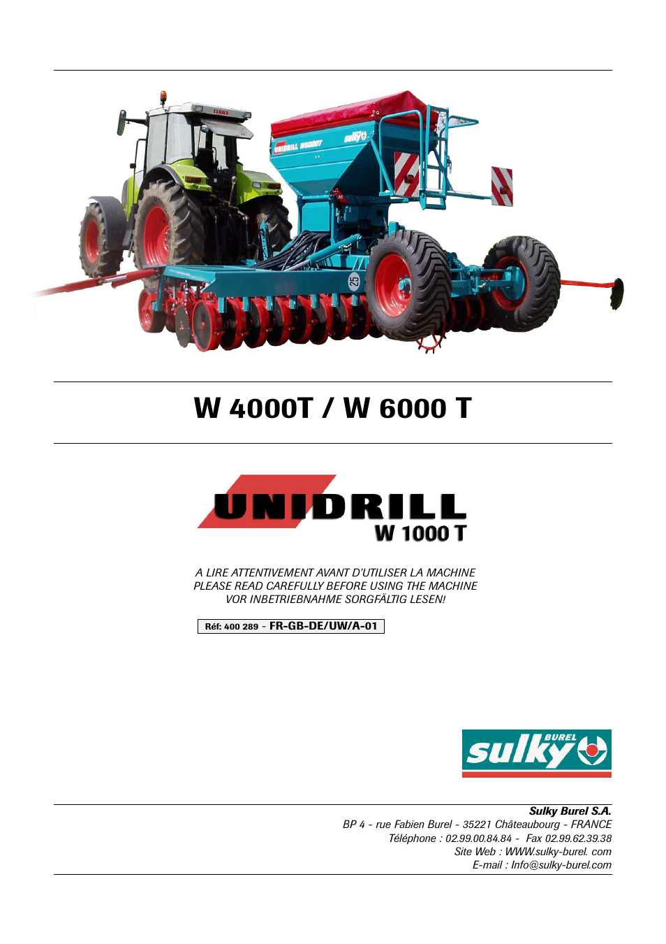 Sulky Unidrill W1000T User Manual | 97 pages