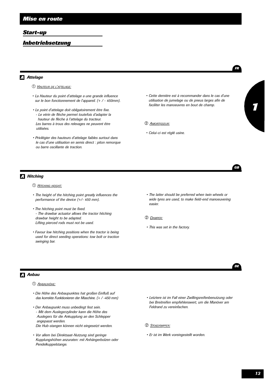 Mise en route start-up inbetriebsetzung | Sulky Unidrill W1000T User Manual | Page 15 / 97