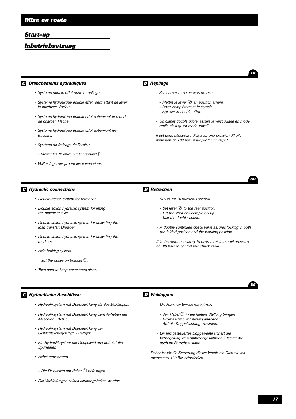 Mise en route start-up inbetriebsetzung | Sulky Unidrill W1000T User Manual | Page 19 / 97