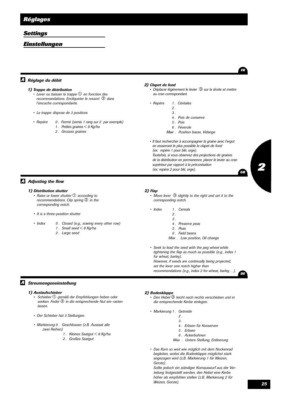 Réglages settings einstellungen | Sulky Unidrill W1000T User Manual | Page 27 / 97