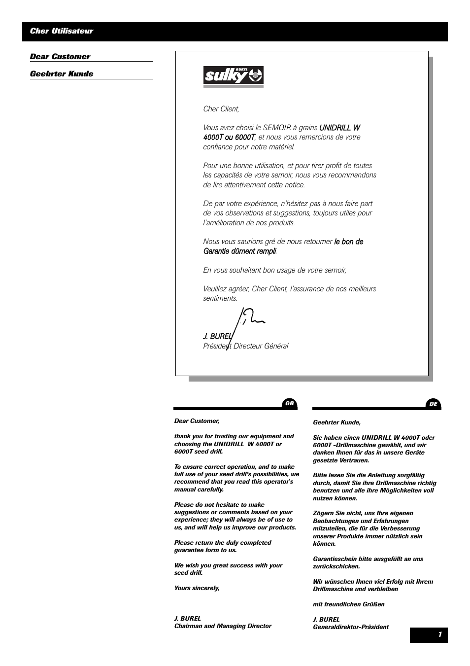 Sulky Unidrill W1000T User Manual | Page 3 / 97