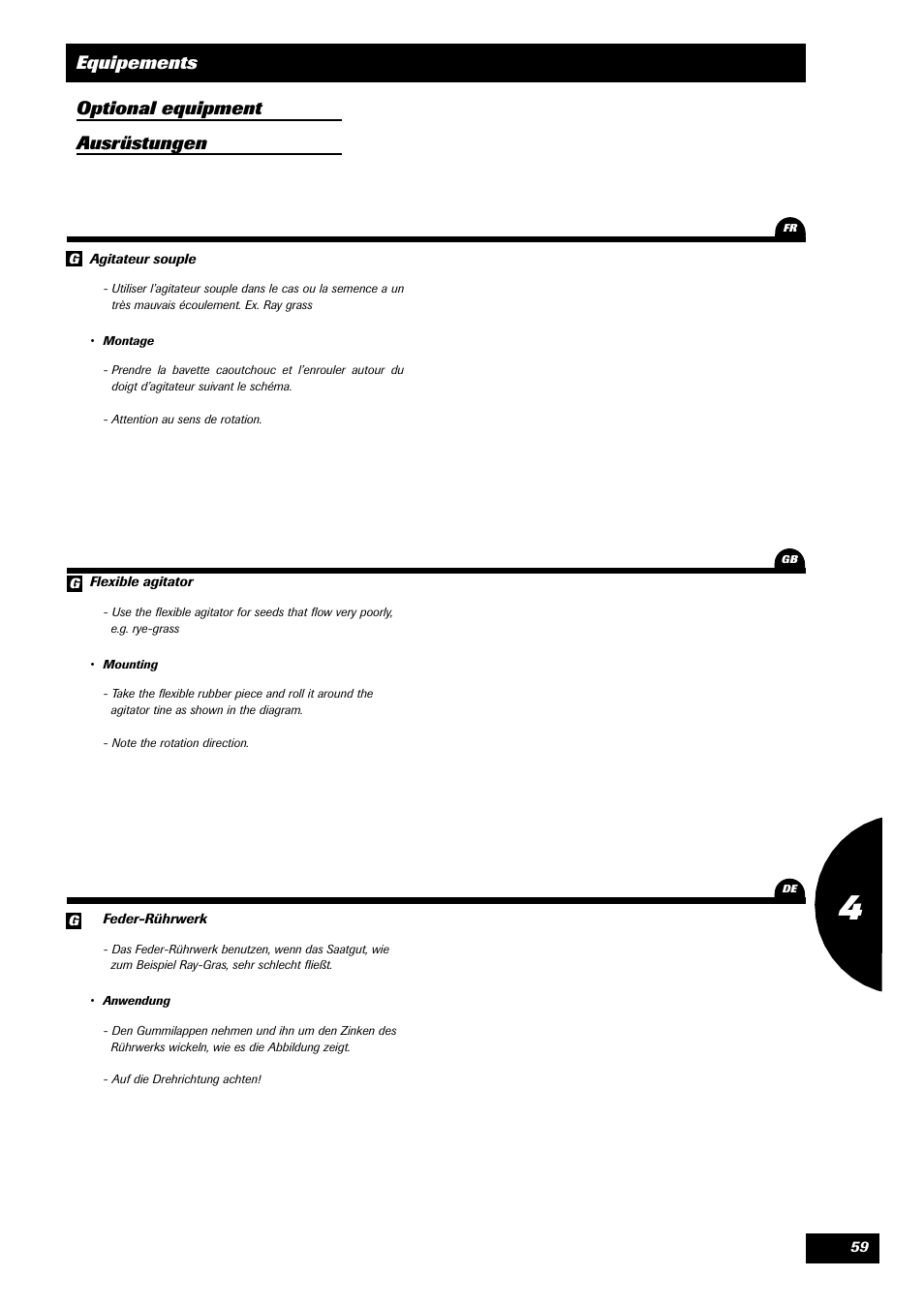 Equipements optional equipment ausrüstungen | Sulky Unidrill W1000T User Manual | Page 61 / 97