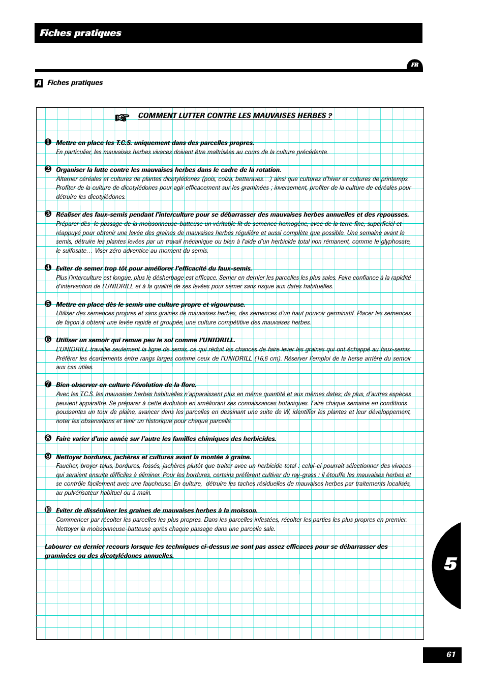Fiches pratiques | Sulky Unidrill W1000T User Manual | Page 63 / 97