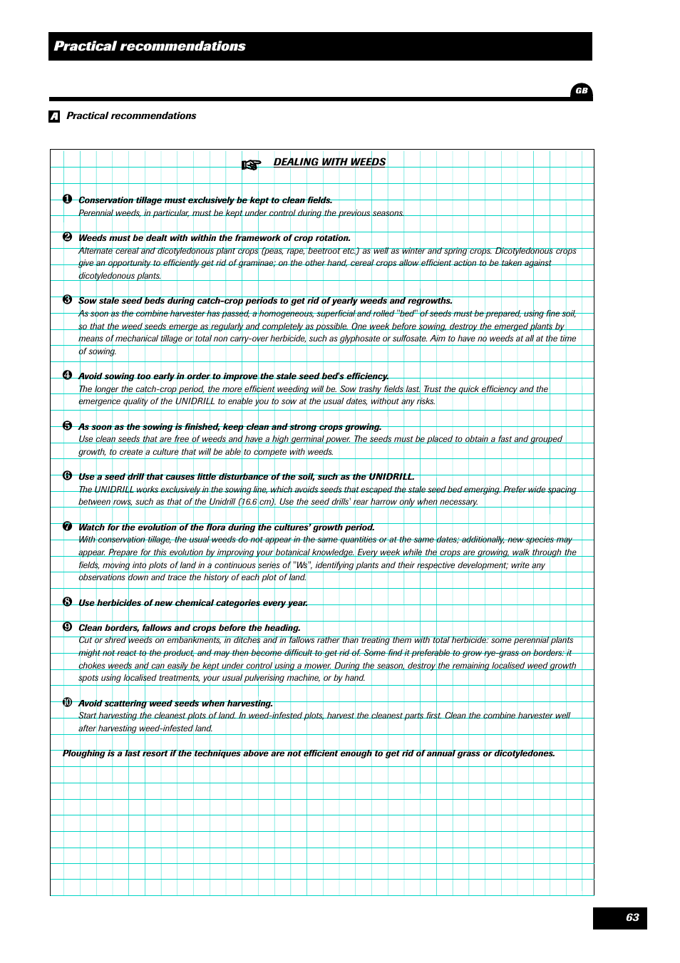 Practical recommendations | Sulky Unidrill W1000T User Manual | Page 65 / 97