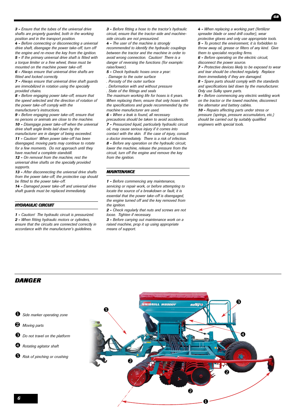Danger | Sulky Unidrill W1000T User Manual | Page 8 / 97