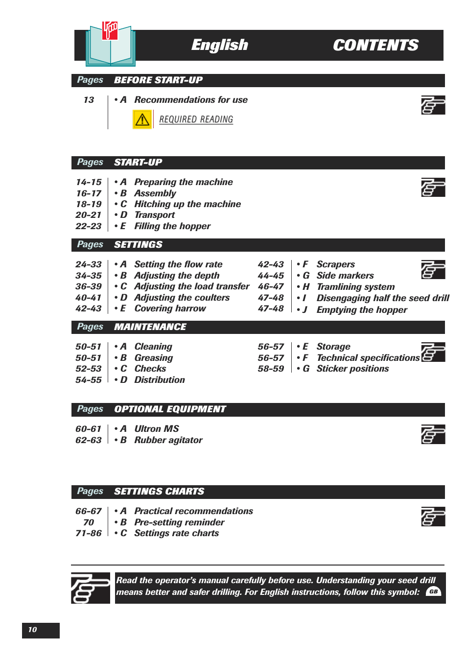 Contents english | Sulky Easydrill User Manual | Page 12 / 89