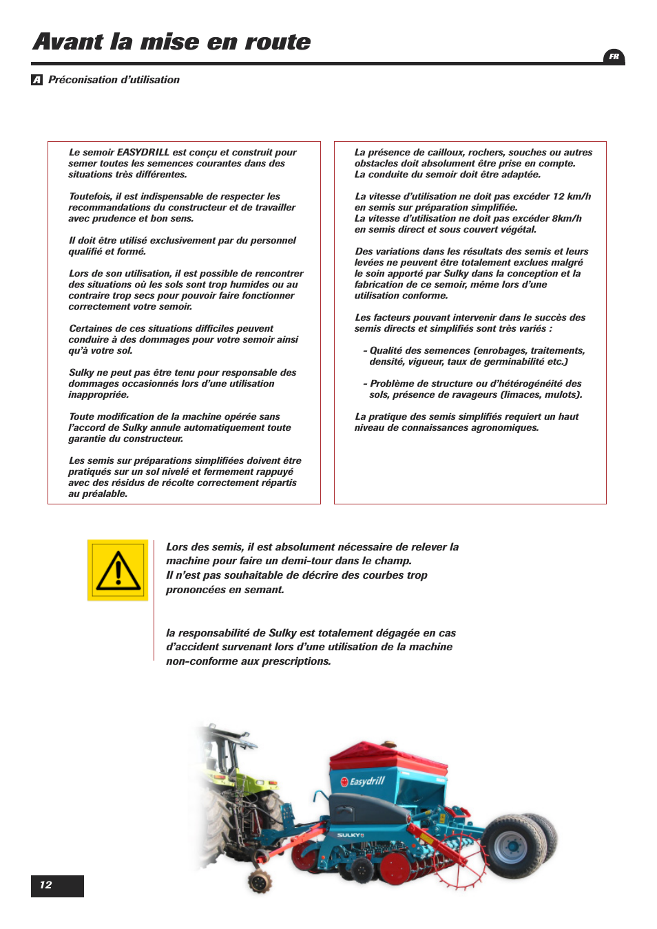 Avant la mise en route | Sulky Easydrill User Manual | Page 14 / 89