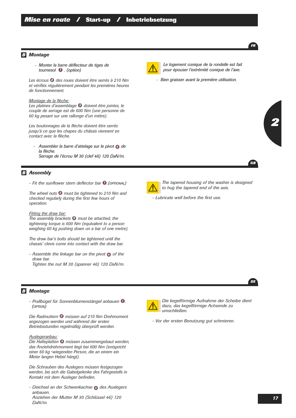 Mise en route, Start-up, Inbetriebsetzung | Sulky Easydrill User Manual | Page 19 / 89