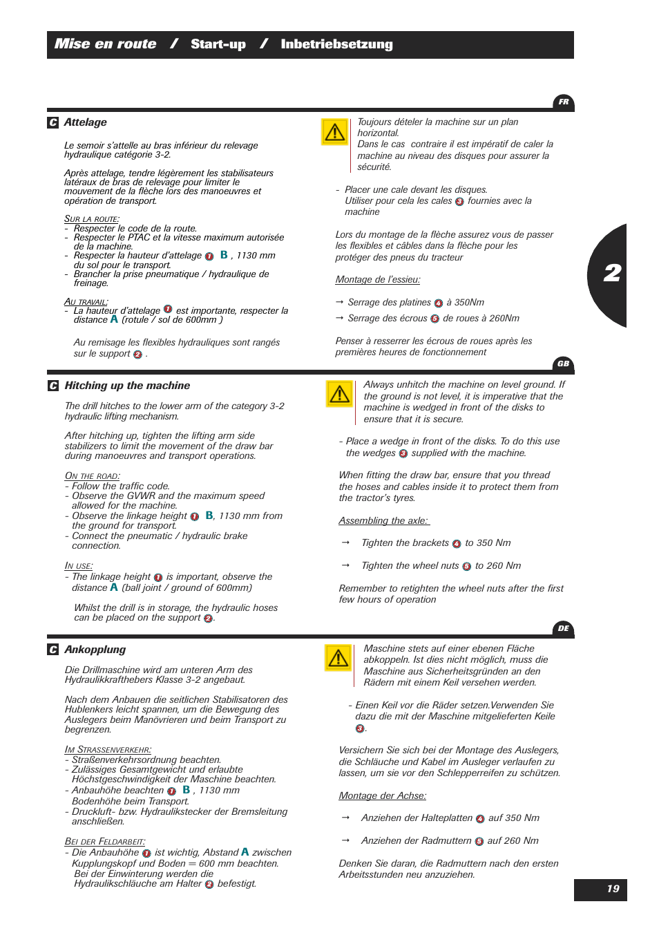 Mise en route, Start-up, Inbetriebsetzung | Sulky Easydrill User Manual | Page 21 / 89