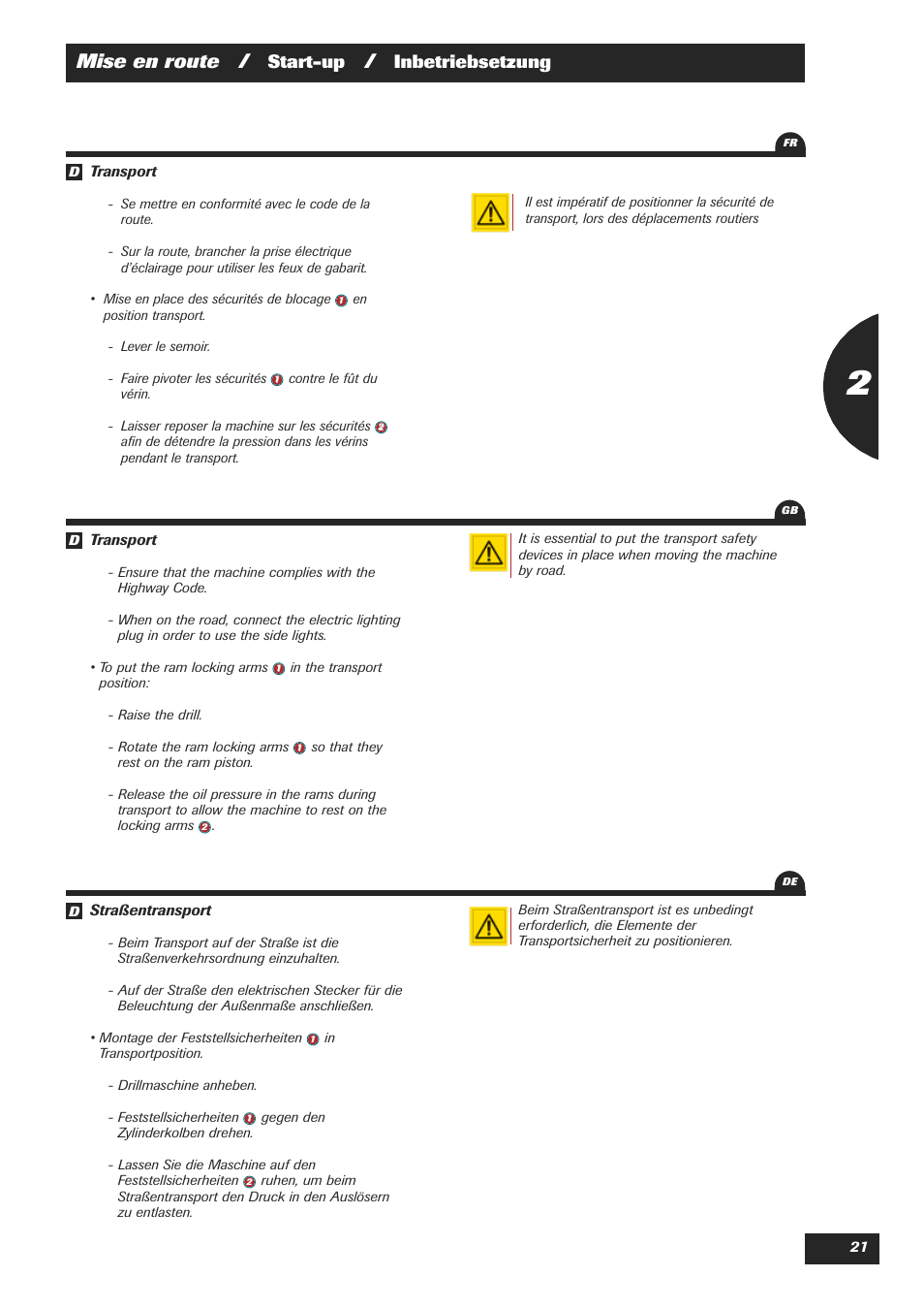 Mise en route, Start-up, Inbetriebsetzung | Sulky Easydrill User Manual | Page 23 / 89