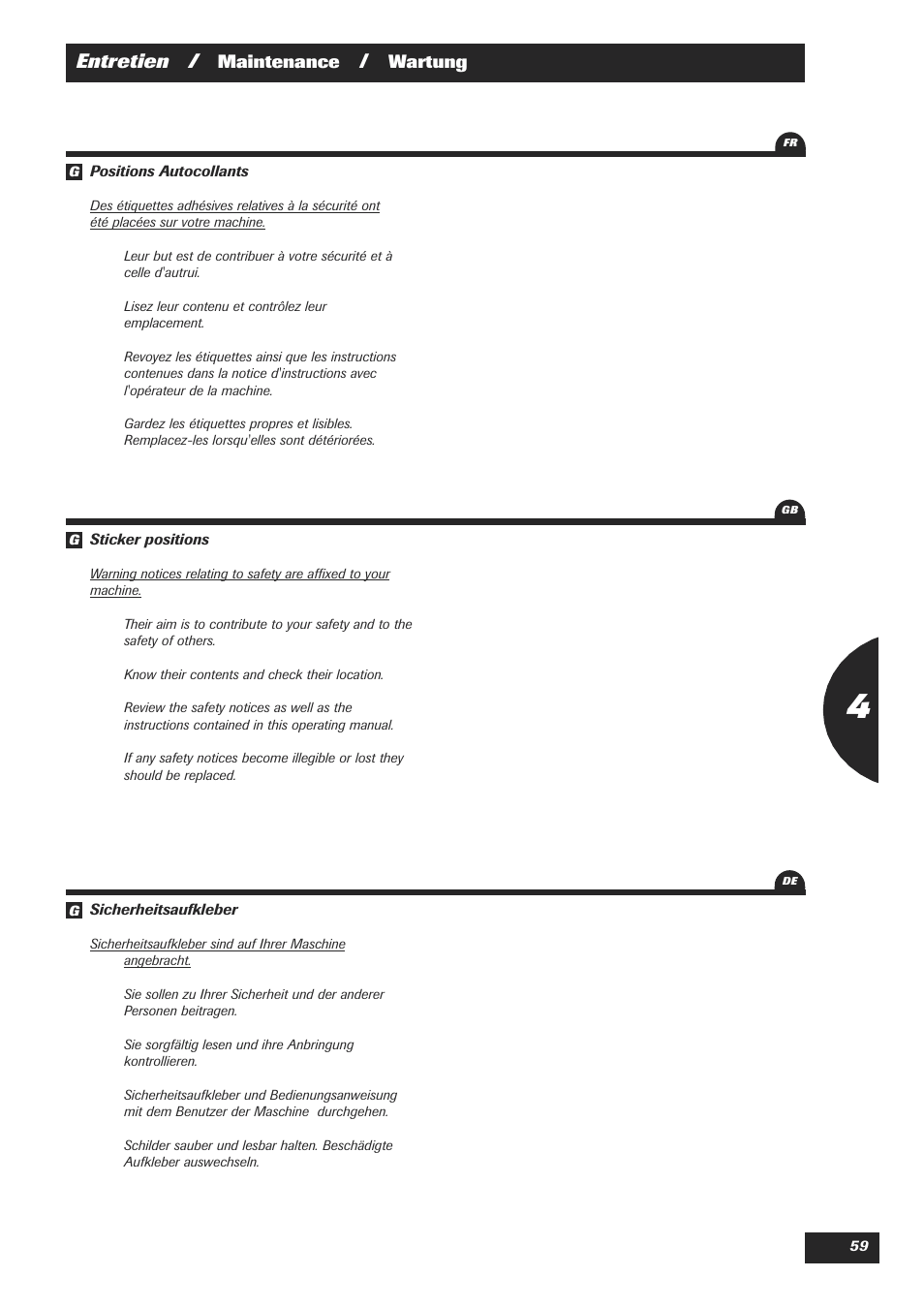 Entretien, Maintenance, Wartung | Sulky Easydrill User Manual | Page 61 / 89