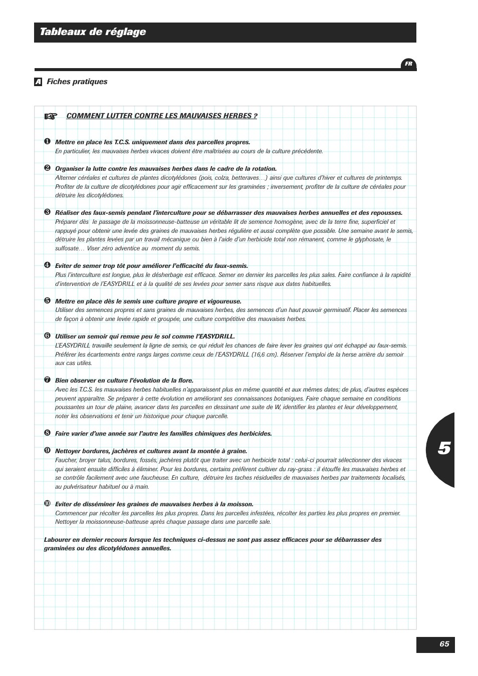 Tableaux de réglage | Sulky Easydrill User Manual | Page 67 / 89