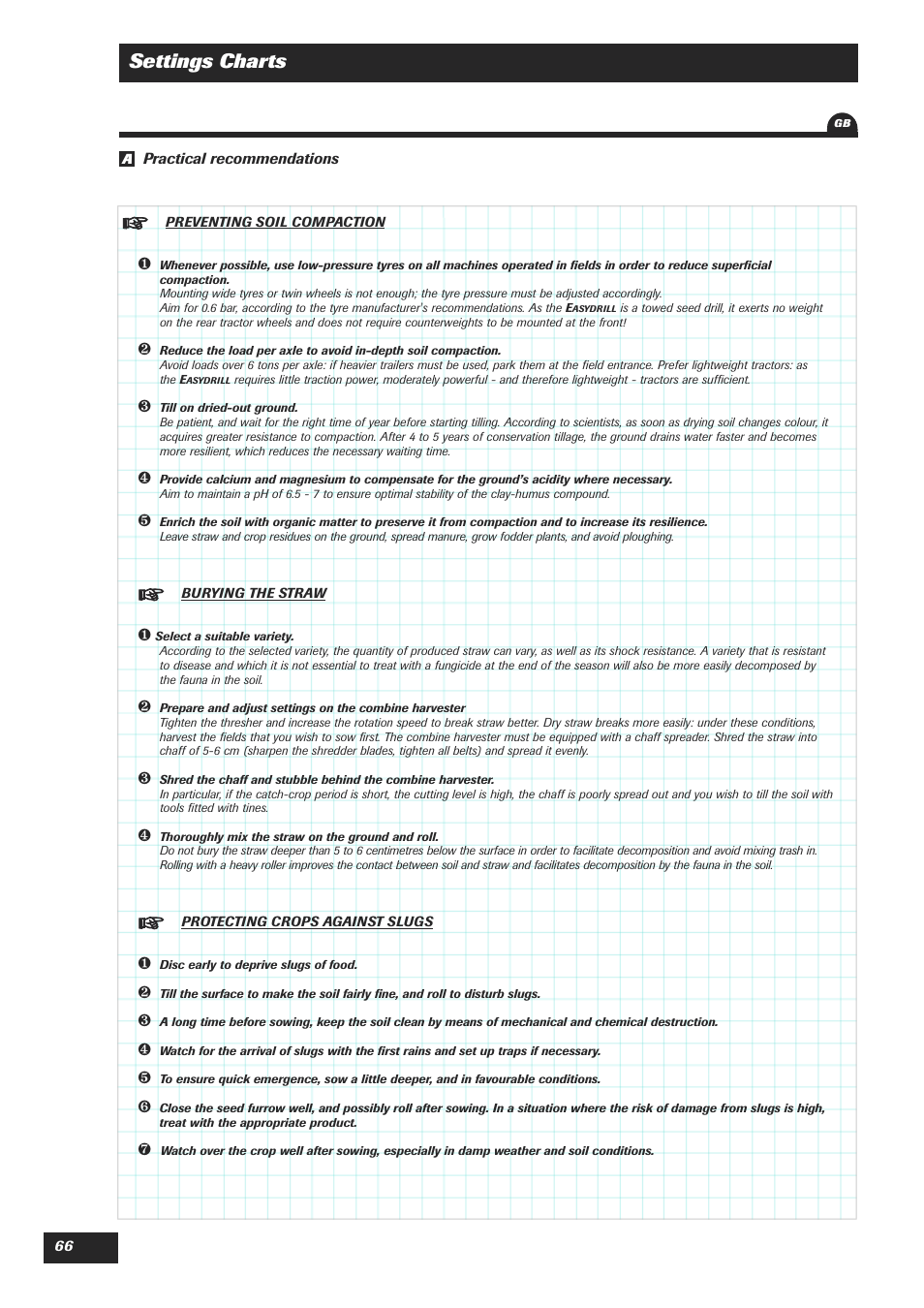 Settings charts | Sulky Easydrill User Manual | Page 68 / 89