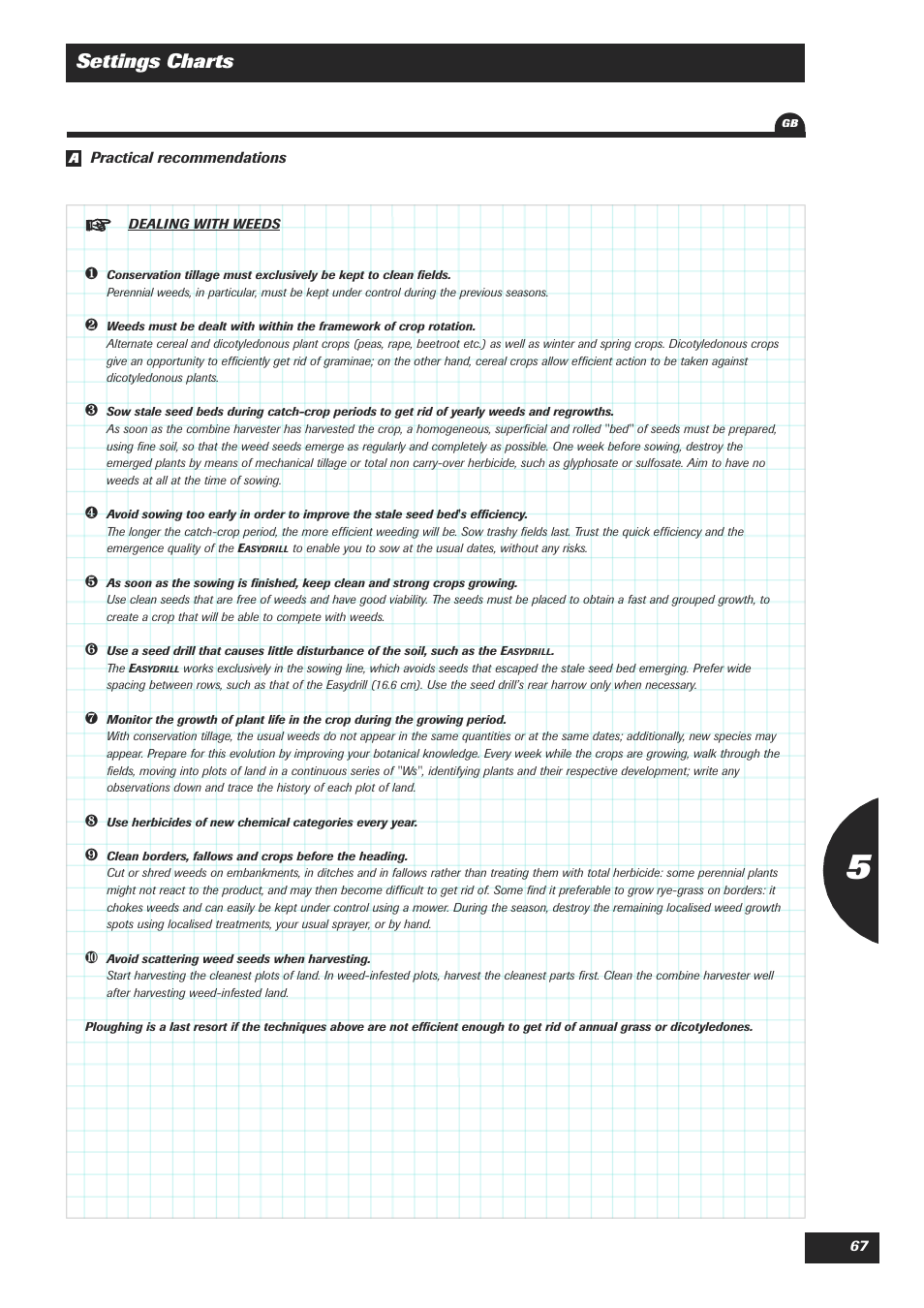 Settings charts | Sulky Easydrill User Manual | Page 69 / 89