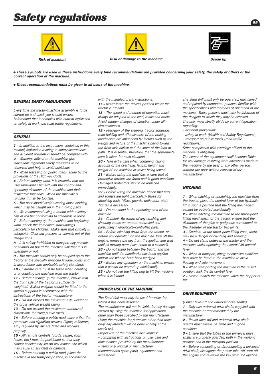 Safety regulations | Sulky Easydrill User Manual | Page 7 / 89