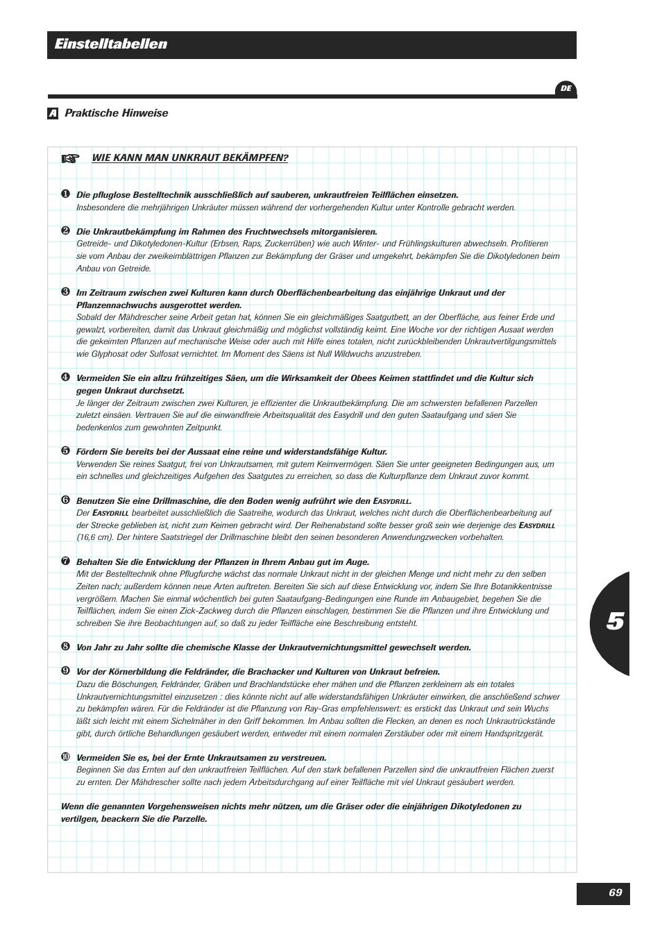 Einstelltabellen | Sulky Easydrill User Manual | Page 71 / 89