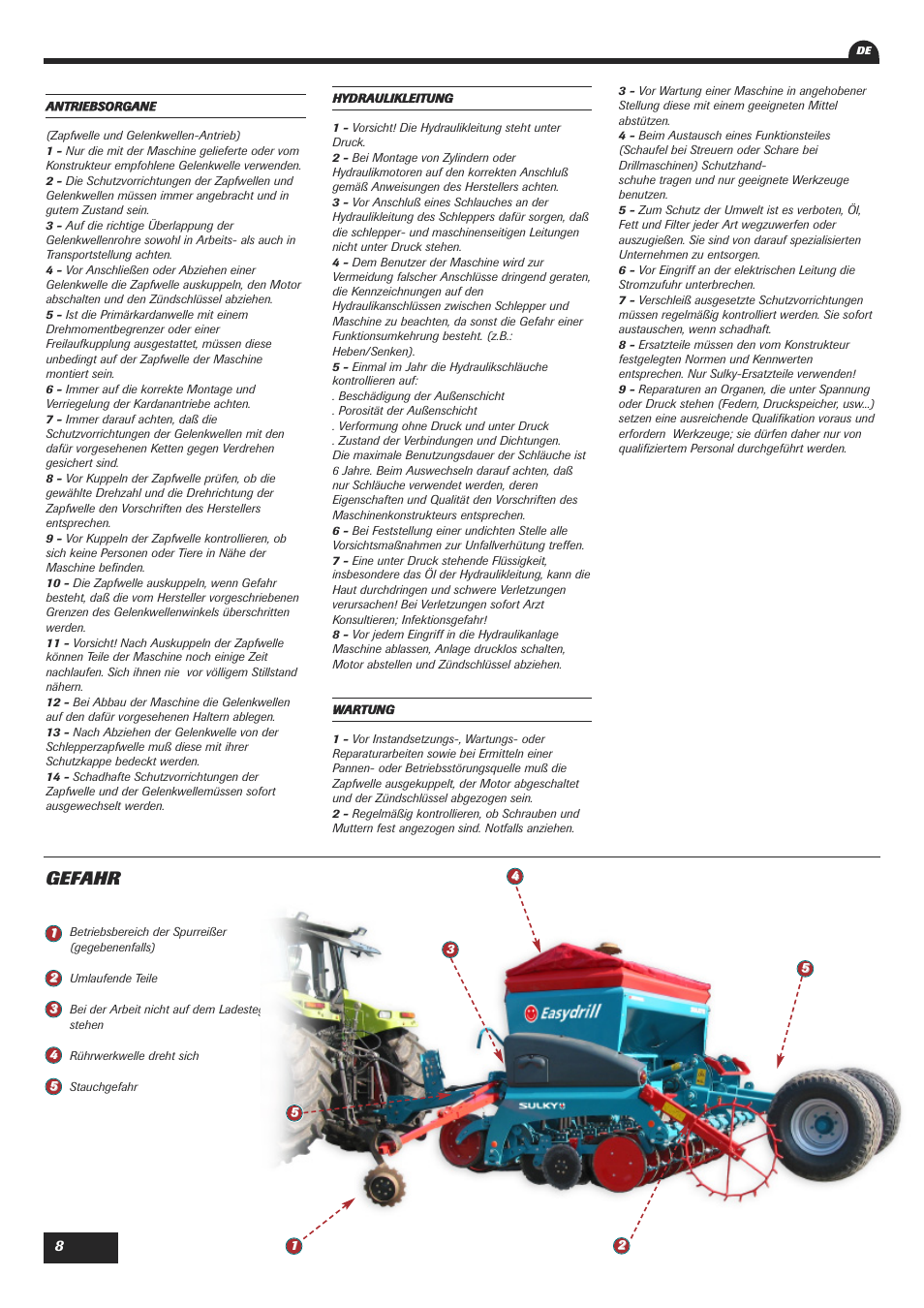Gefahr | Sulky Easydrill Fertisem User Manual | Page 10 / 99