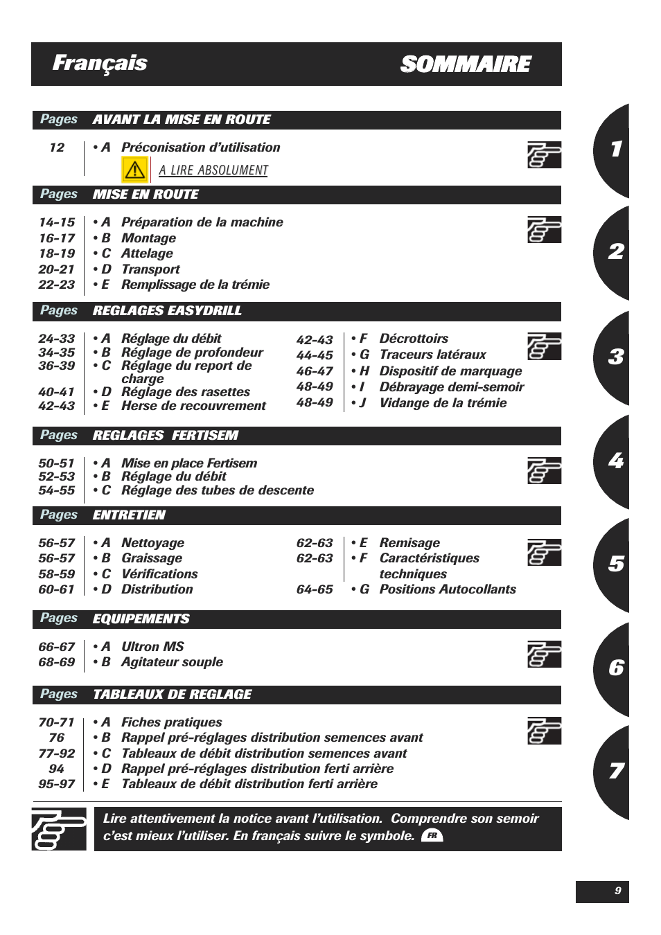 Ssommaire français | Sulky Easydrill Fertisem User Manual | Page 11 / 99