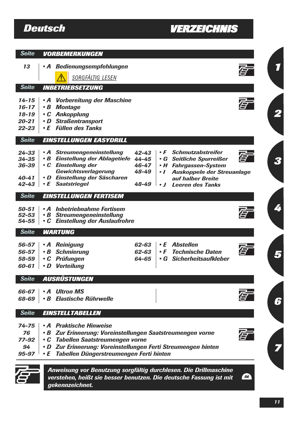 Vverzeichnis deutsch | Sulky Easydrill Fertisem User Manual | Page 13 / 99