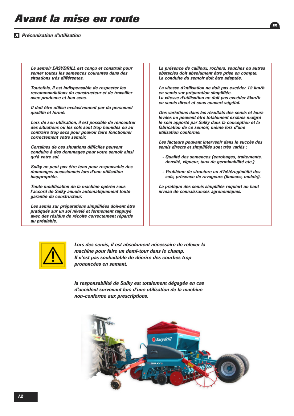 Avant la mise en route | Sulky Easydrill Fertisem User Manual | Page 14 / 99