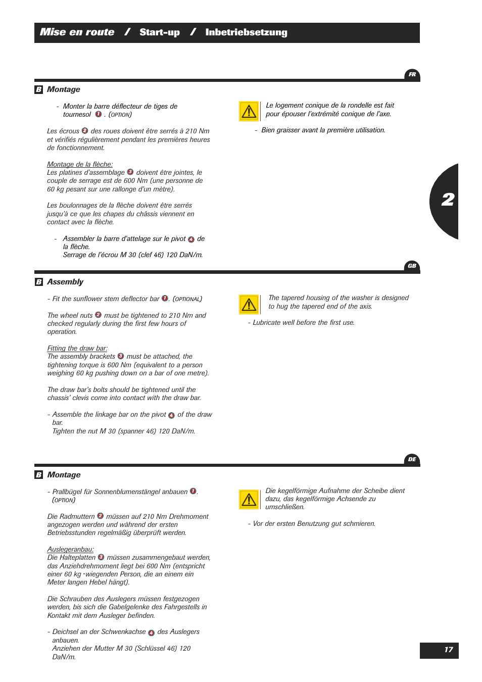 Mise en route, Start-up, Inbetriebsetzung | Sulky Easydrill Fertisem User Manual | Page 19 / 99