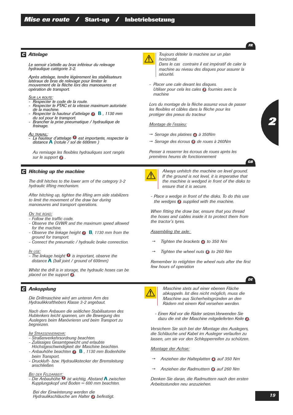 Mise en route, Start-up, Inbetriebsetzung | Sulky Easydrill Fertisem User Manual | Page 21 / 99