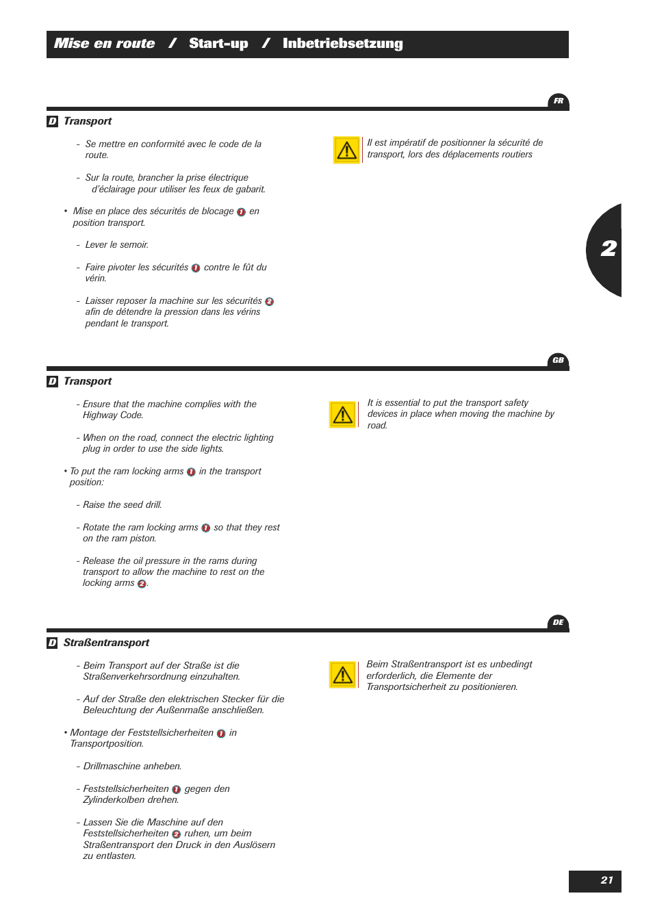 Mise en route / start-up / inbetriebsetzung | Sulky Easydrill Fertisem User Manual | Page 23 / 99