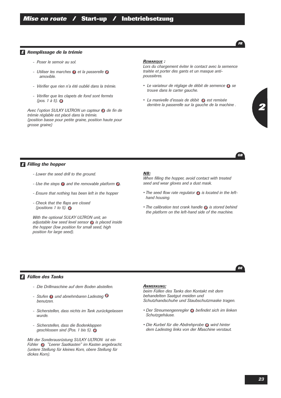 Mise en route / start-up / inbetriebsetzung | Sulky Easydrill Fertisem User Manual | Page 25 / 99