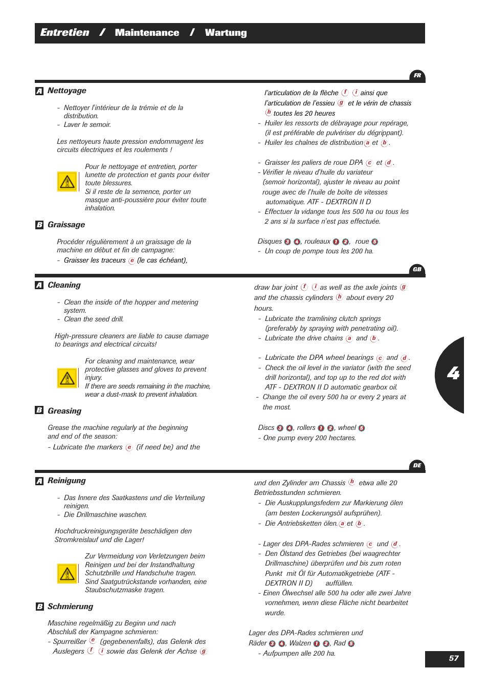 Entretien, Maintenance, Wartung | Sulky Easydrill Fertisem User Manual | Page 59 / 99