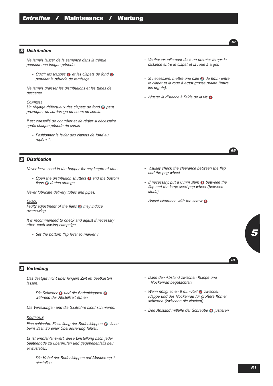 Entretien / maintenance / wartung | Sulky Easydrill Fertisem User Manual | Page 63 / 99