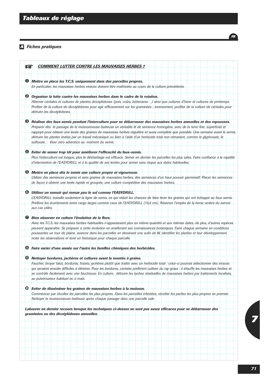 Tableaux de réglage | Sulky Easydrill Fertisem User Manual | Page 73 / 99