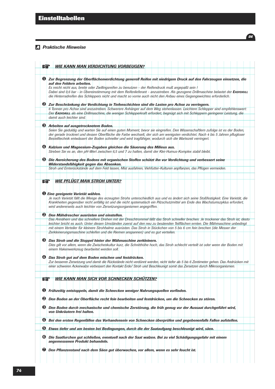 Einstelltabellen | Sulky Easydrill Fertisem User Manual | Page 76 / 99