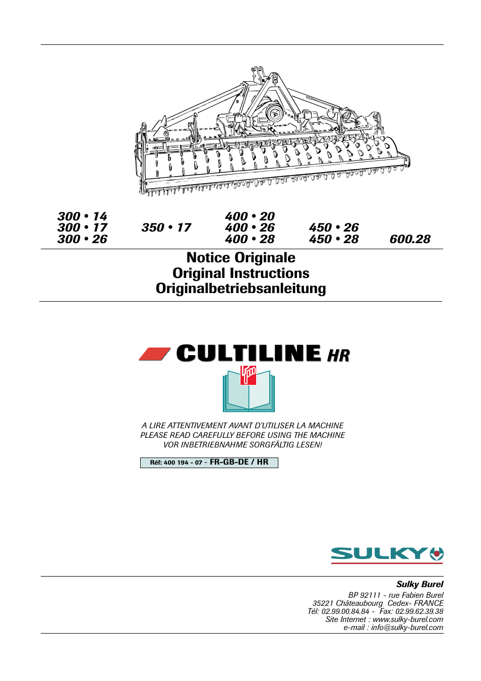Sulky Cultiline HR User Manual | 67 pages
