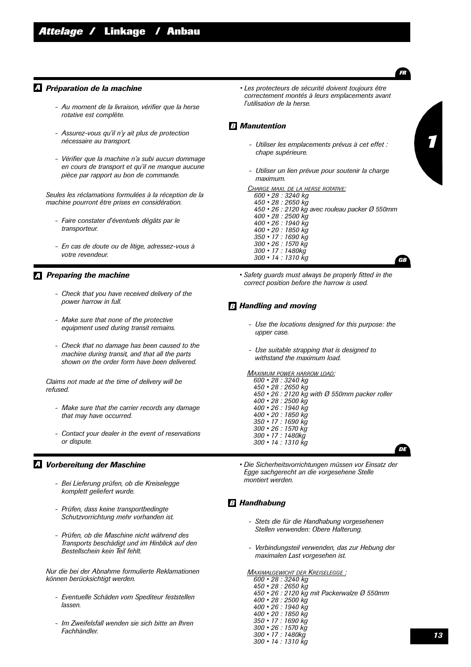 Attelage / linkage / anbau | Sulky Cultiline HR User Manual | Page 15 / 67