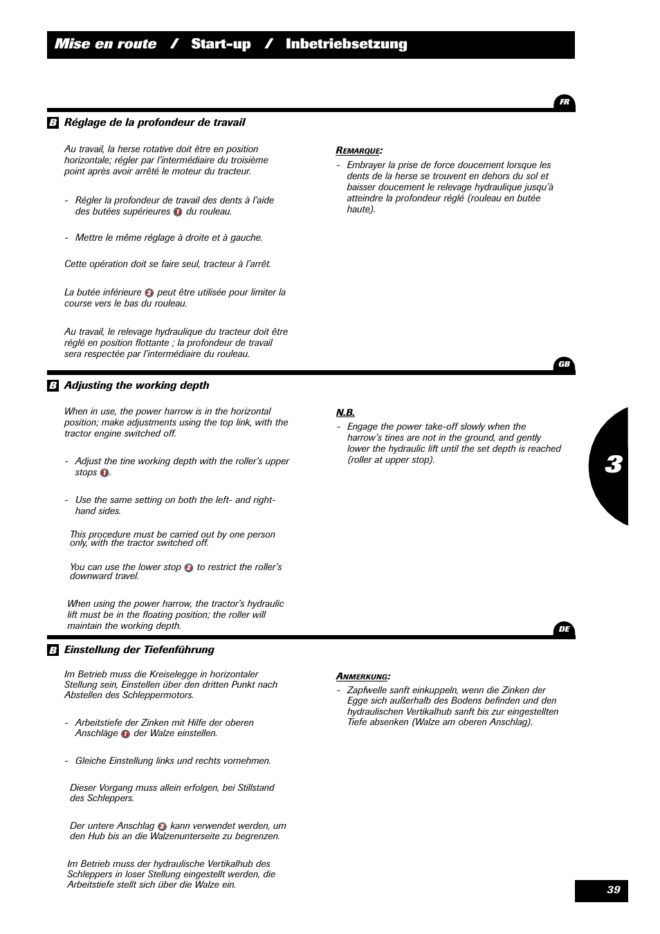 Mise en route / start-up / inbetriebsetzung | Sulky Cultiline HR User Manual | Page 41 / 67