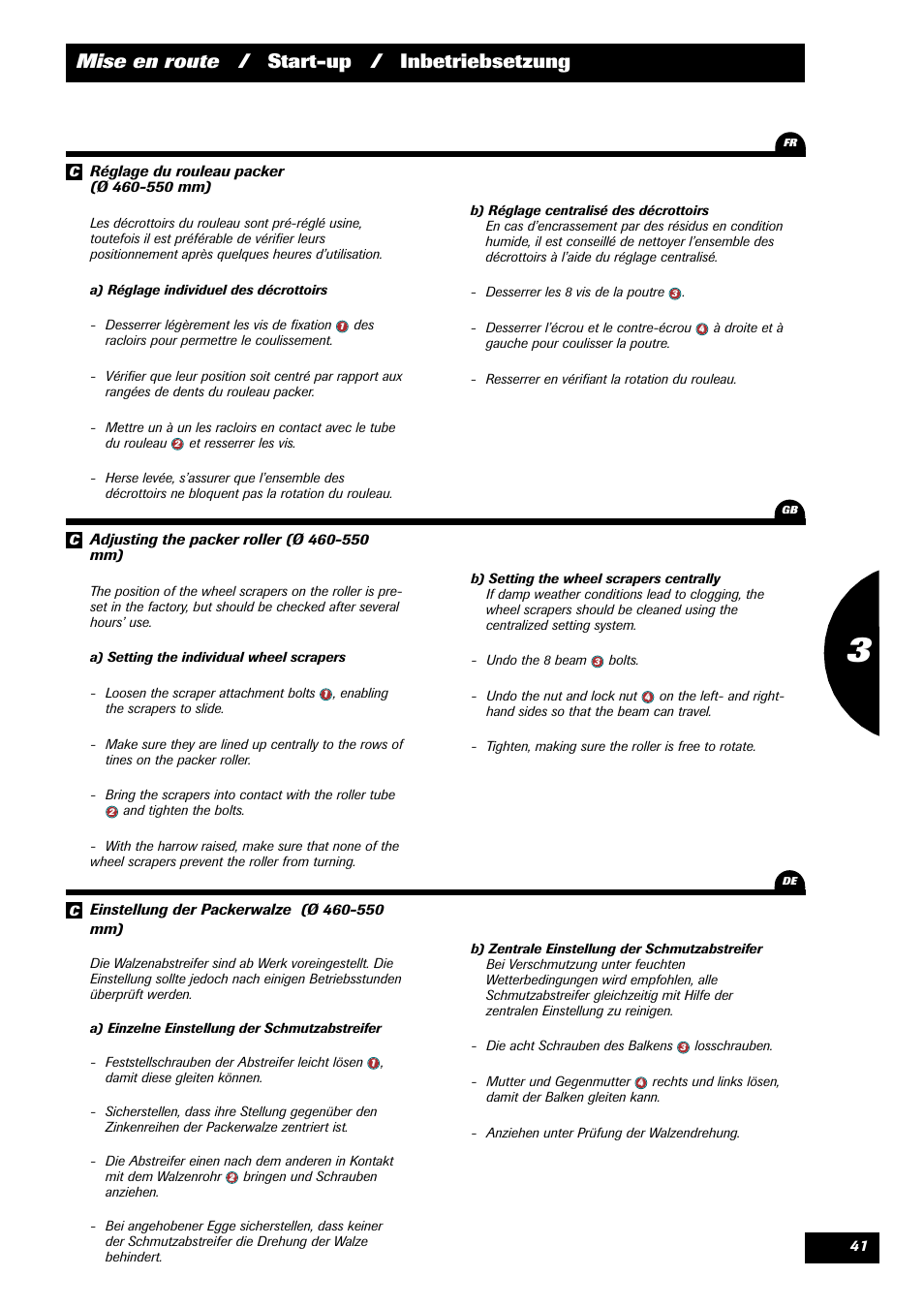 Mise en route / start-up / inbetriebsetzung | Sulky Cultiline HR User Manual | Page 43 / 67