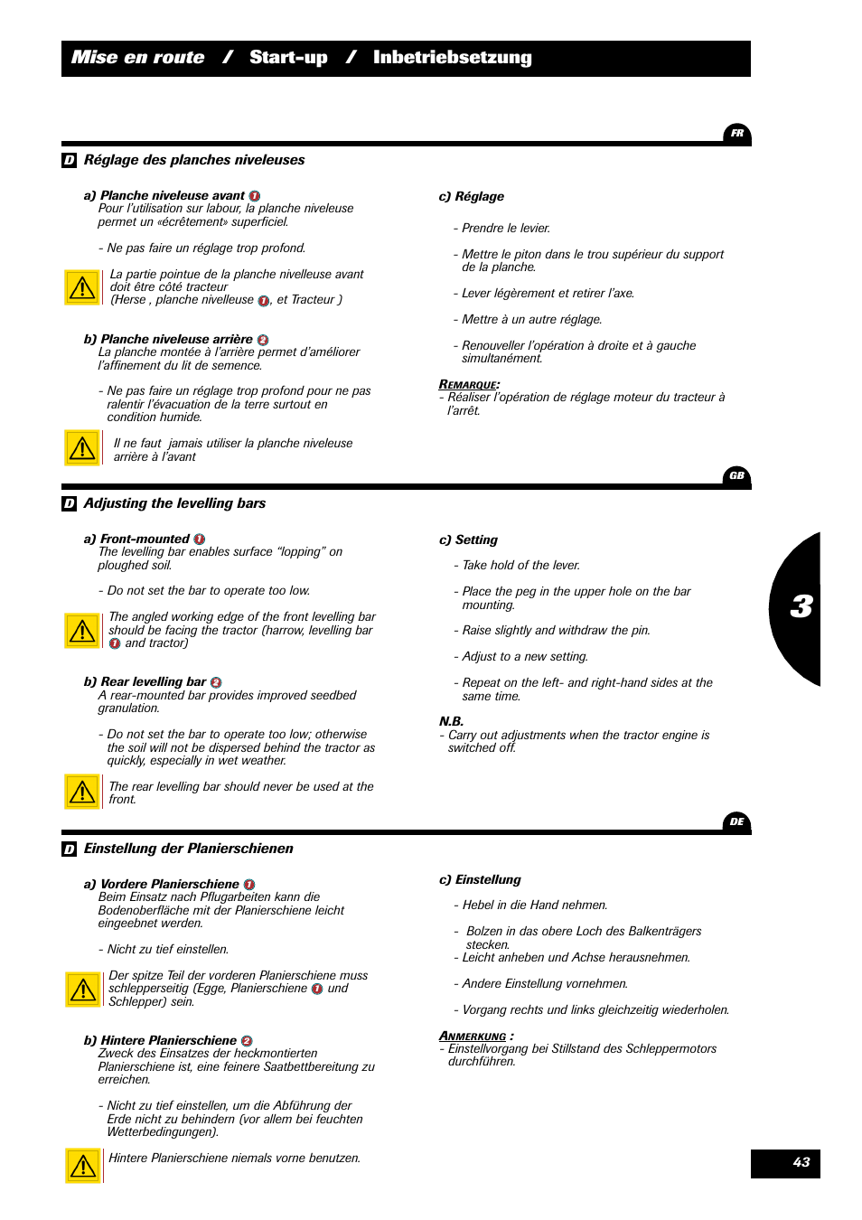 Mise en route / start-up / inbetriebsetzung | Sulky Cultiline HR User Manual | Page 45 / 67