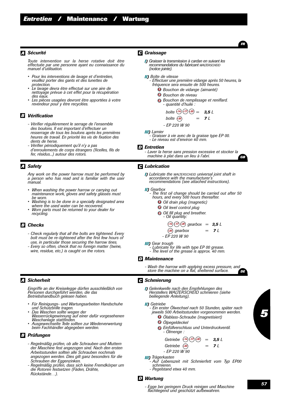 Entretien / maintenance / wartung | Sulky Cultiline HR User Manual | Page 59 / 67