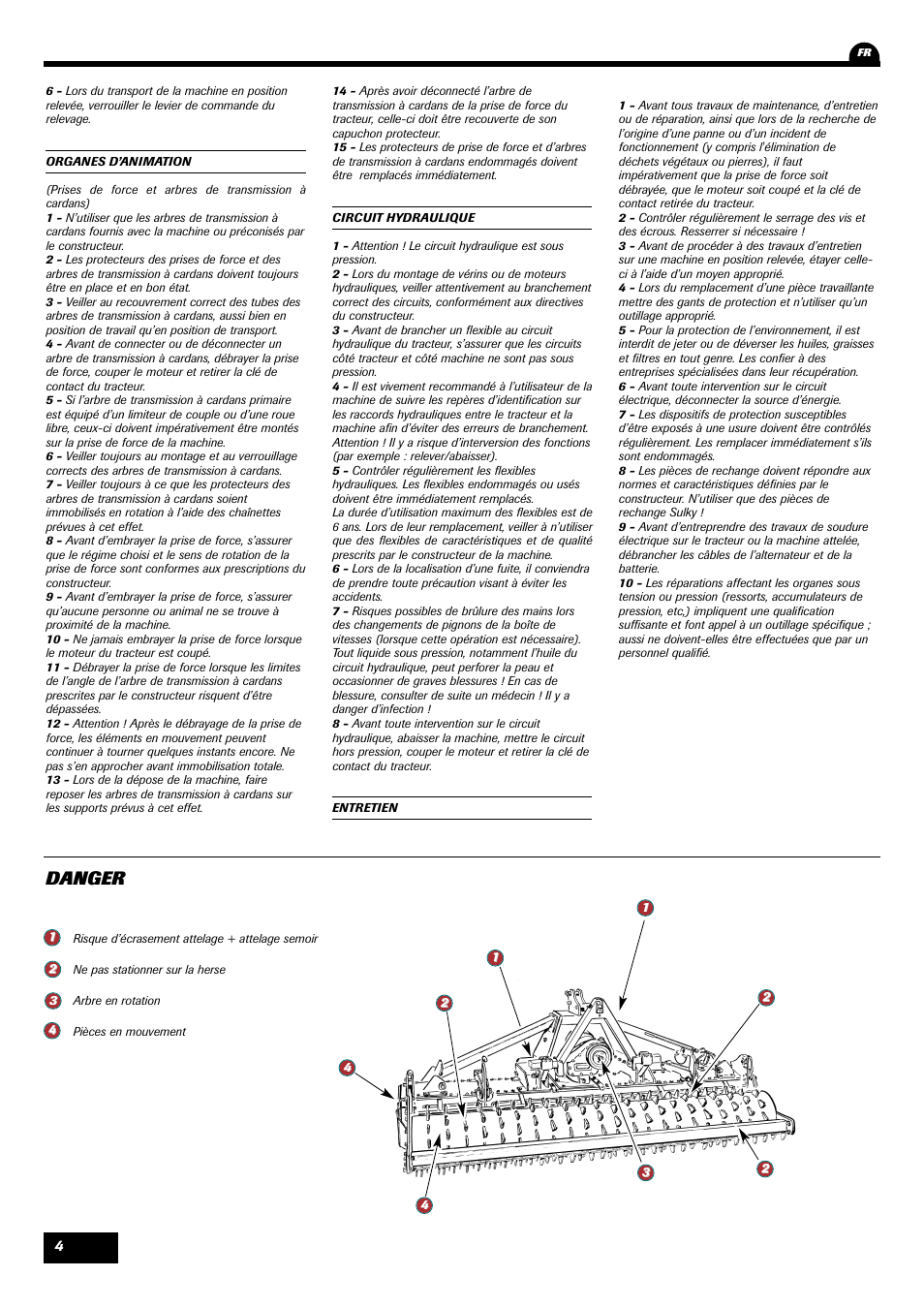 Danger | Sulky Cultiline HR User Manual | Page 6 / 67