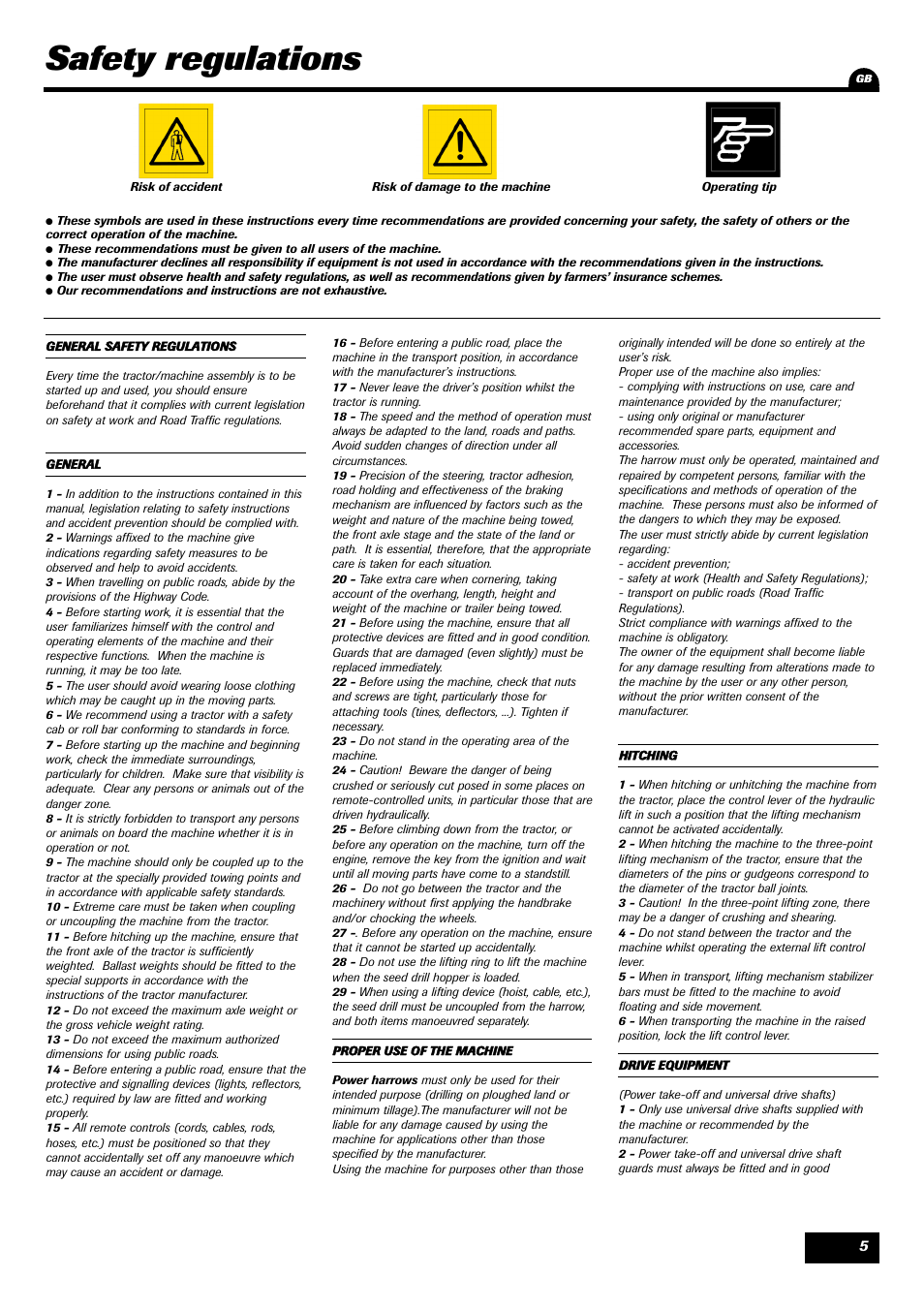 Safety regulations | Sulky Cultiline HR User Manual | Page 7 / 67