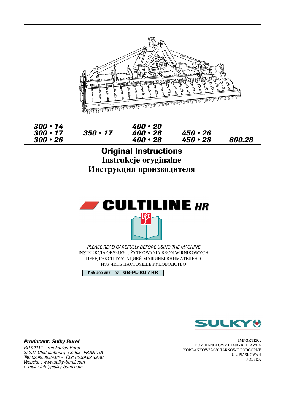 Sulky Cultiline HR User Manual | 69 pages