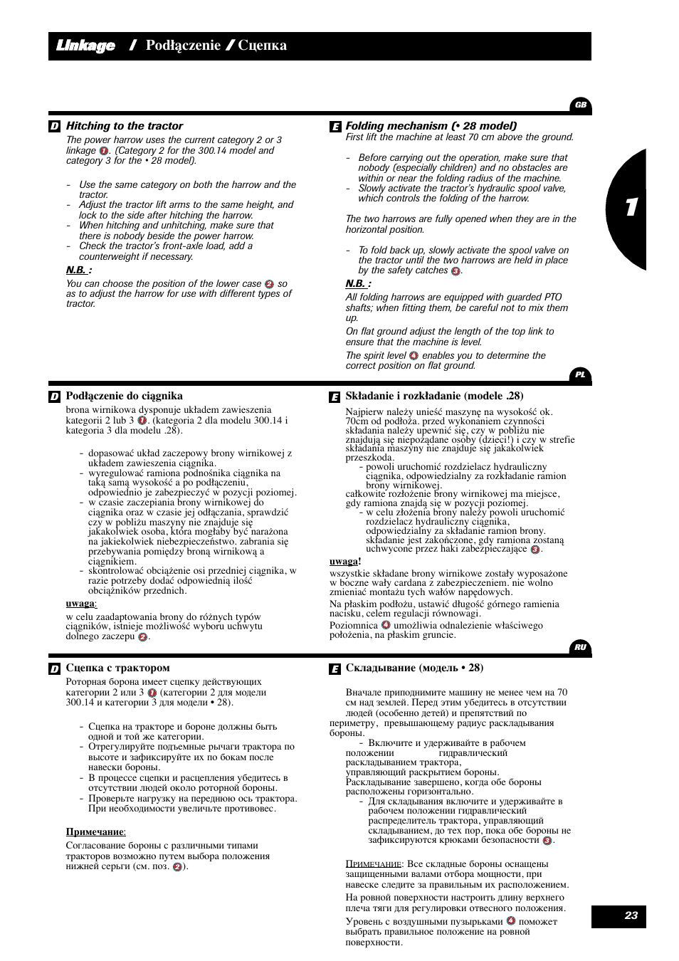 Linkage / podłączenie / сцeпкa | Sulky Cultiline HR User Manual | Page 25 / 69