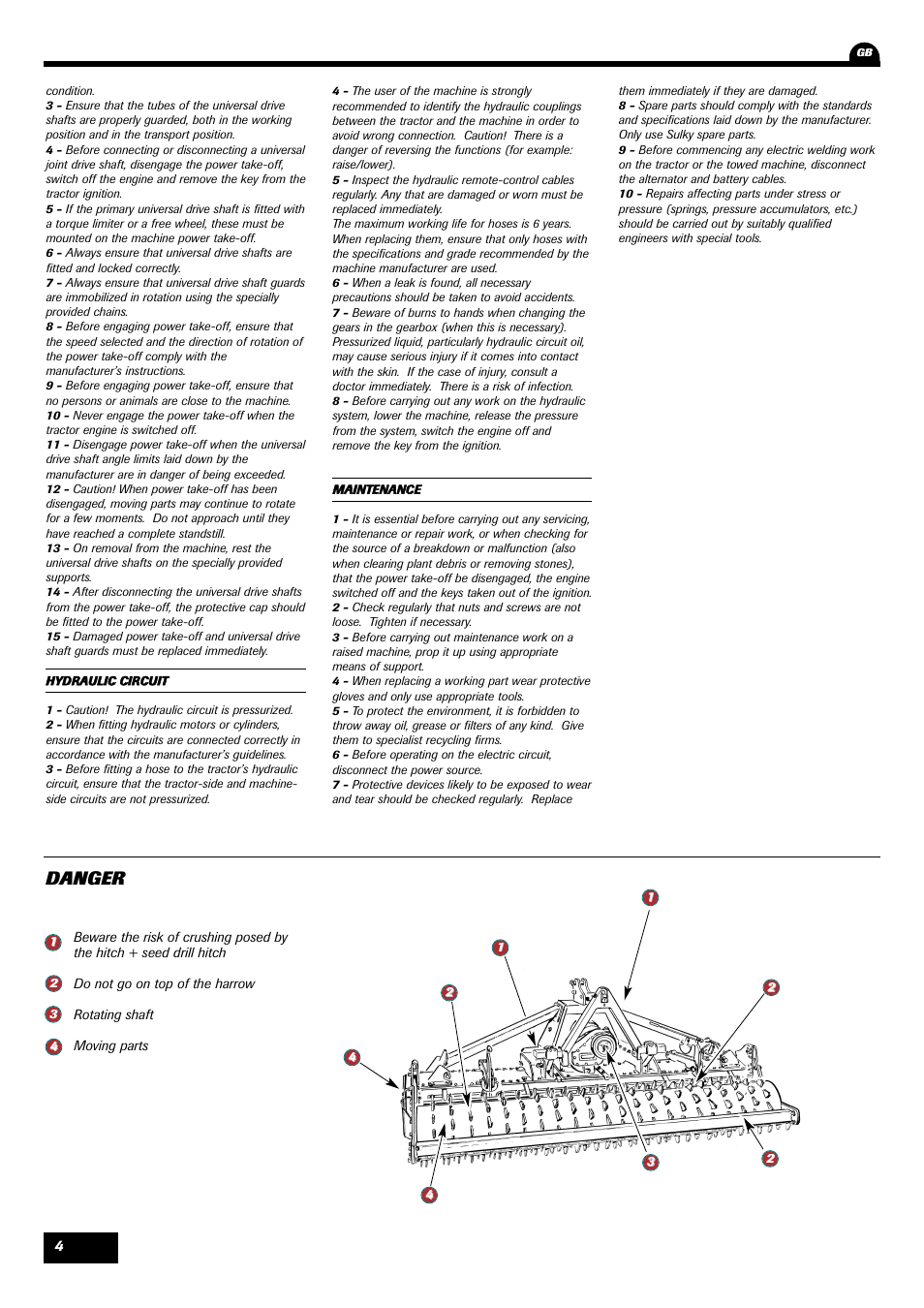 Danger | Sulky Cultiline HR User Manual | Page 6 / 69