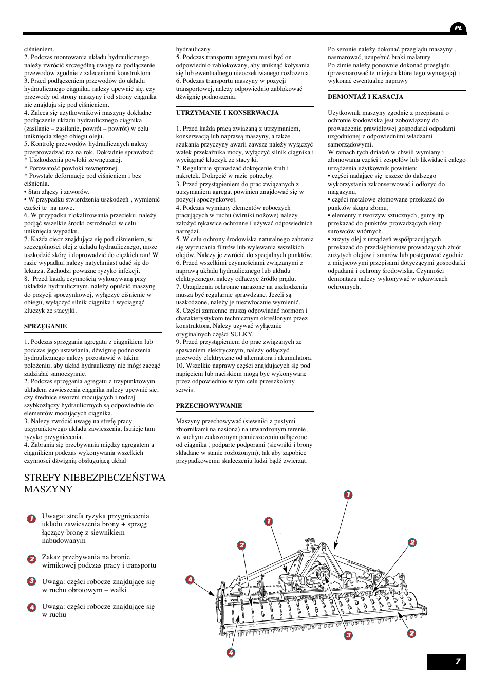 Strefy niebezpieczeństwa maszyny | Sulky Cultiline HR User Manual | Page 9 / 69