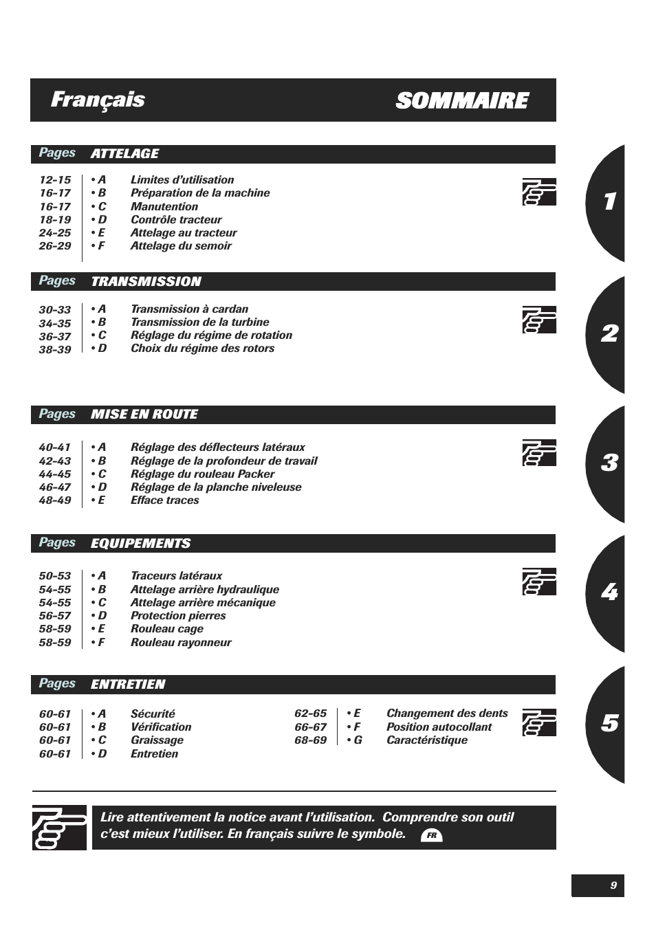 Sommaire français | Sulky Cultiline HR 1000 User Manual | Page 11 / 71