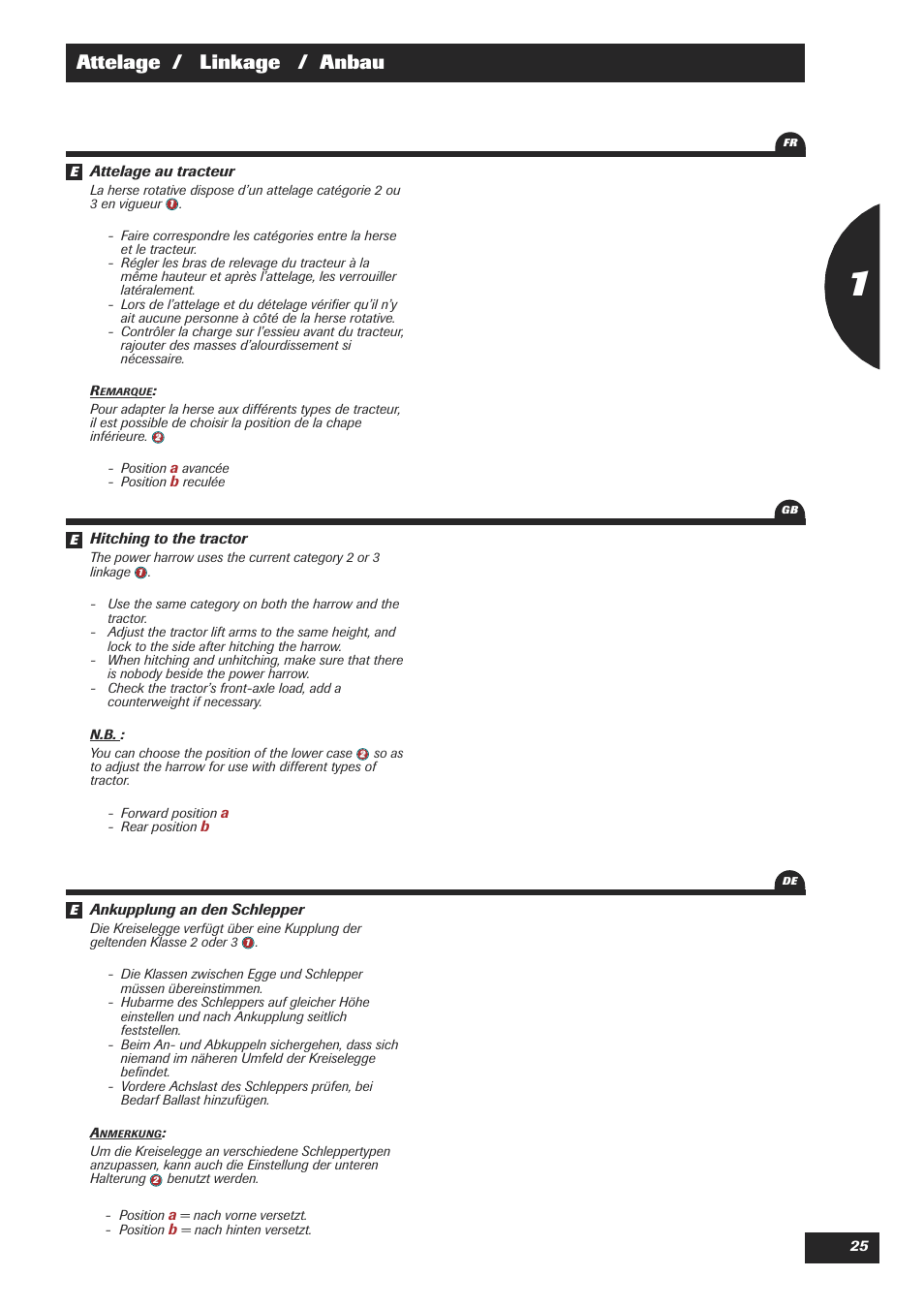 Attelage / linkage / anbau | Sulky Cultiline HR 1000 User Manual | Page 27 / 71