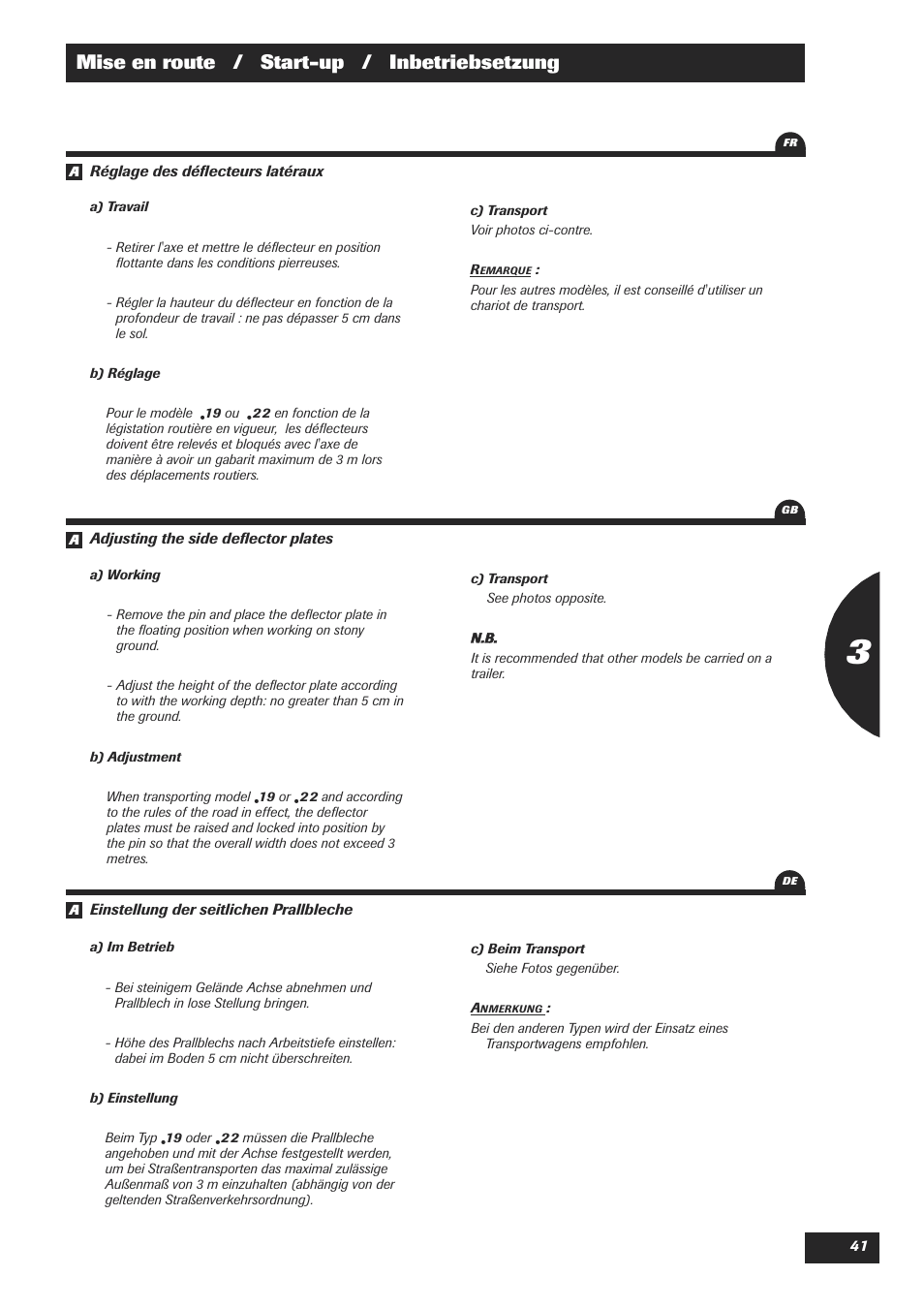 Mise en route / start-up / inbetriebsetzung | Sulky Cultiline HR 1000 User Manual | Page 43 / 71