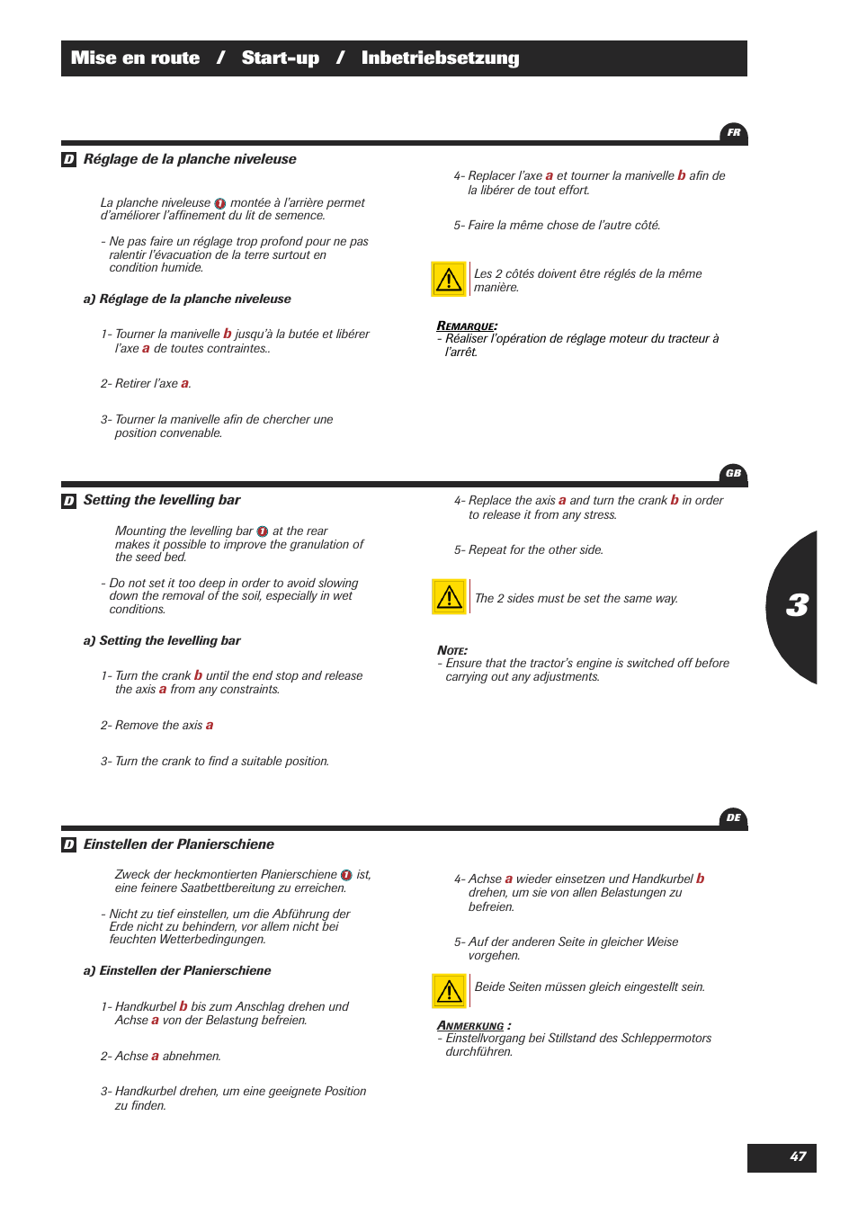 Mise en route / start-up / inbetriebsetzung | Sulky Cultiline HR 1000 User Manual | Page 49 / 71