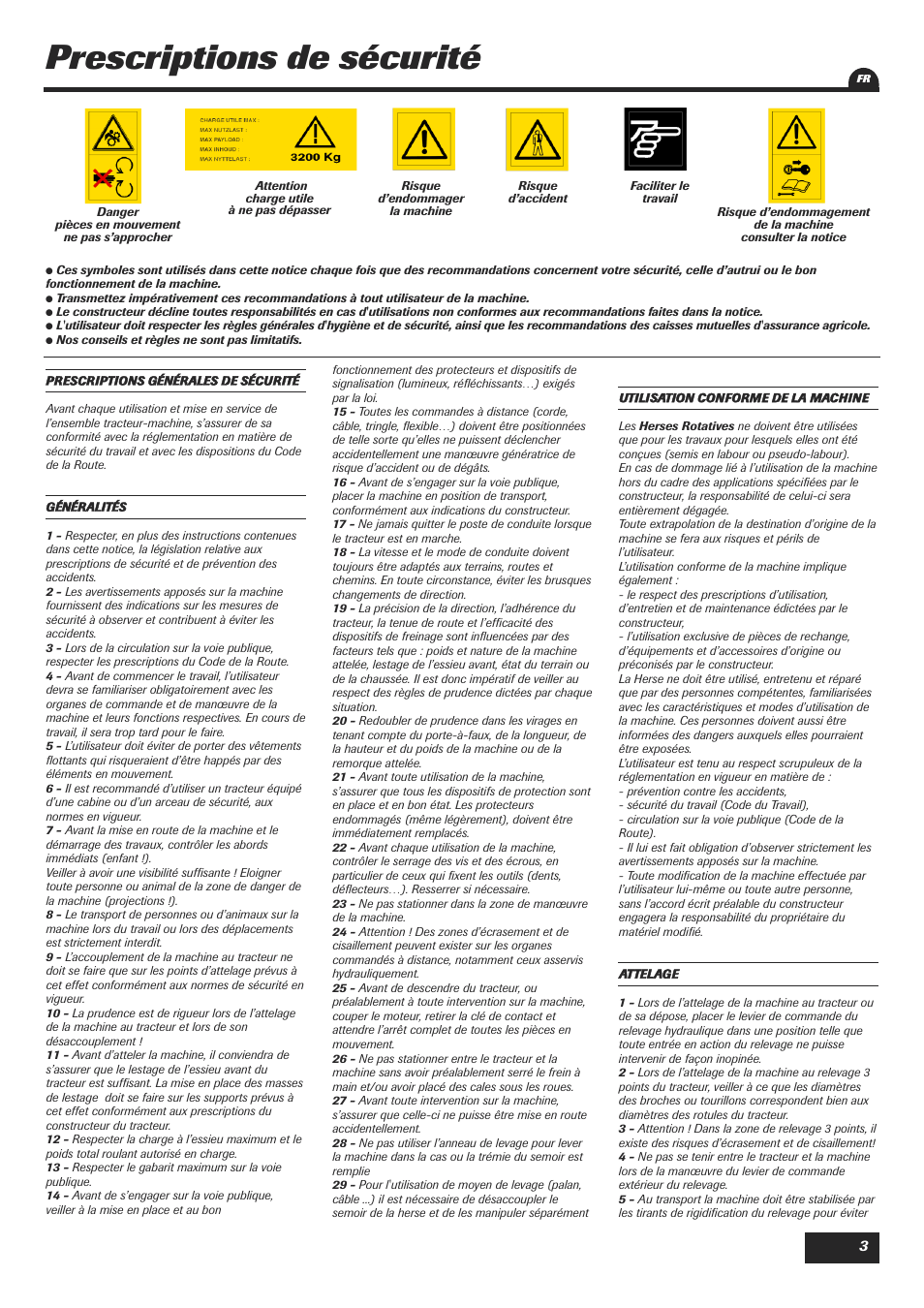 Prescriptions de sécurité | Sulky Cultiline HR 1000 User Manual | Page 5 / 71